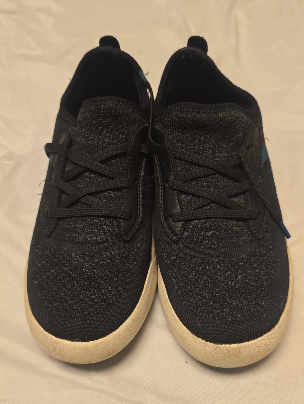 Vessi Kids Black Knit Sneakers with Cream Sole and Blue Accent